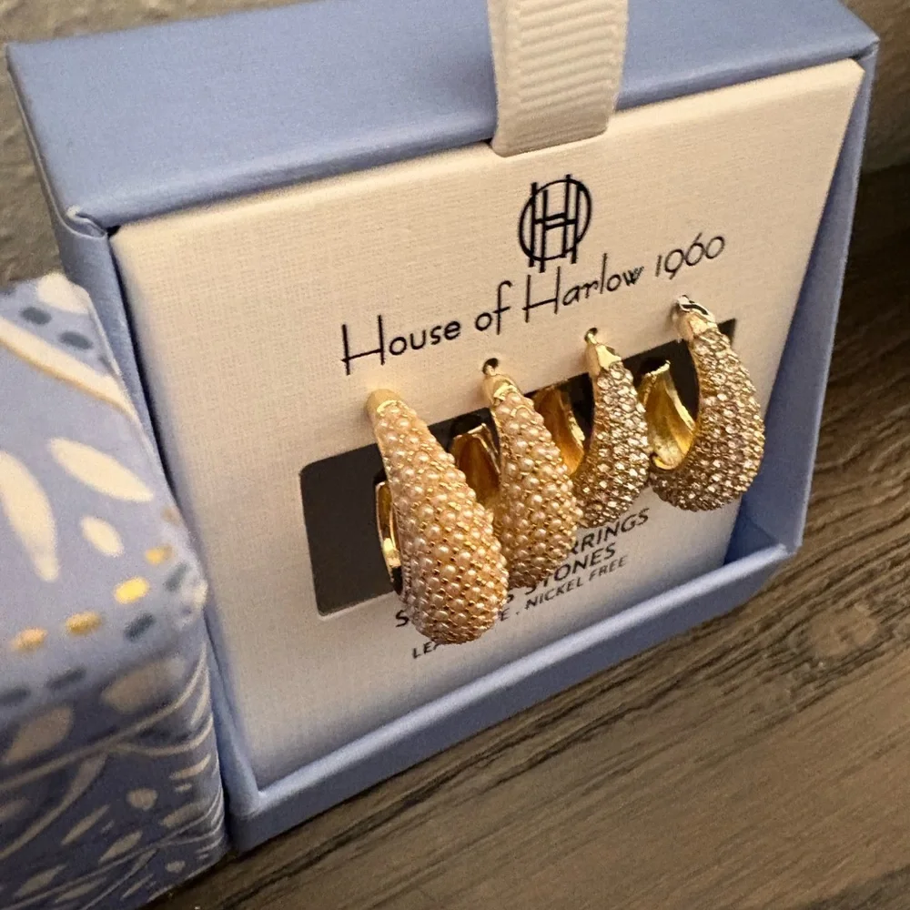 NEW House of Harlow 1960 gold earrings set.